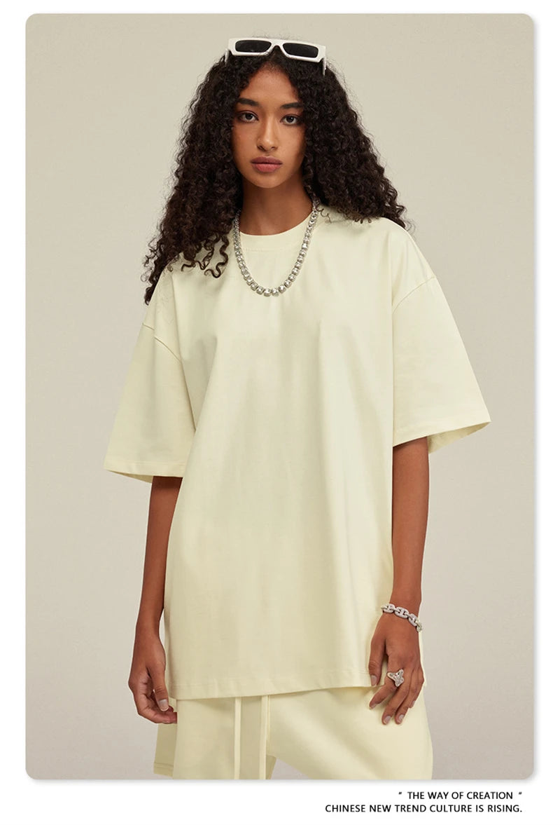 ZODF New 2025 Heavy Weight 305gsm Solid Cotton T Shirts For Men Unisex Summer Oversized Noshrink Basic T-Shirt Brand Tops HY0475