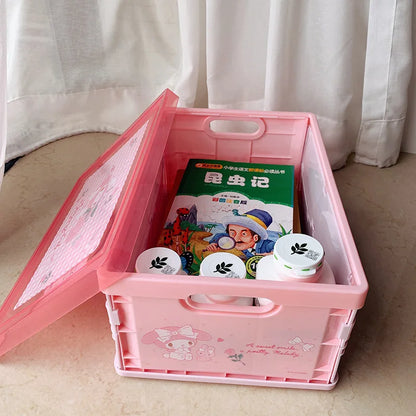New Sanrio Japanese Cartoon Melody Coolomey Foldable Cosmetic Storage Box Plastic Cover Dust Proof Desktop Cover Sorting Box