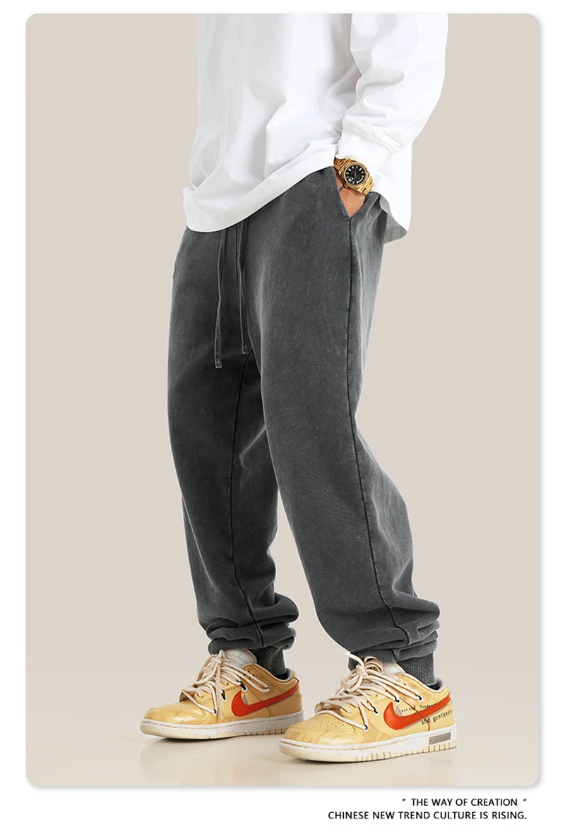 ZODF New Autumn Winter Men Washed 400gsm Sweatpant Unisex Loose Heavyweigh Cotton Sport Joggers Pants Streetwears HY0893