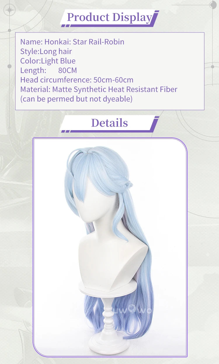 UWOWO Honkai Star Rail Robin Singer Penacony Cosplay Wig Long Hair Light Blue 80CM Hair
