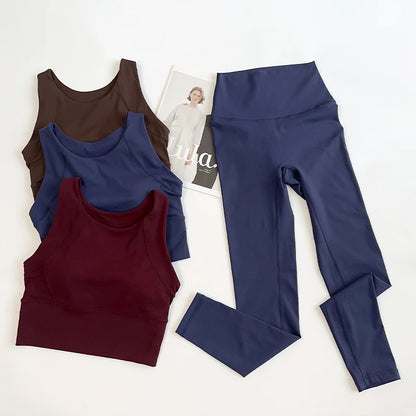 2 Piece Yoga Clothes Women's Gym Yoga Set Strap Cross Back Push Up Sport Bra High Waist Yoga Leggings Sportwear Workout Wear