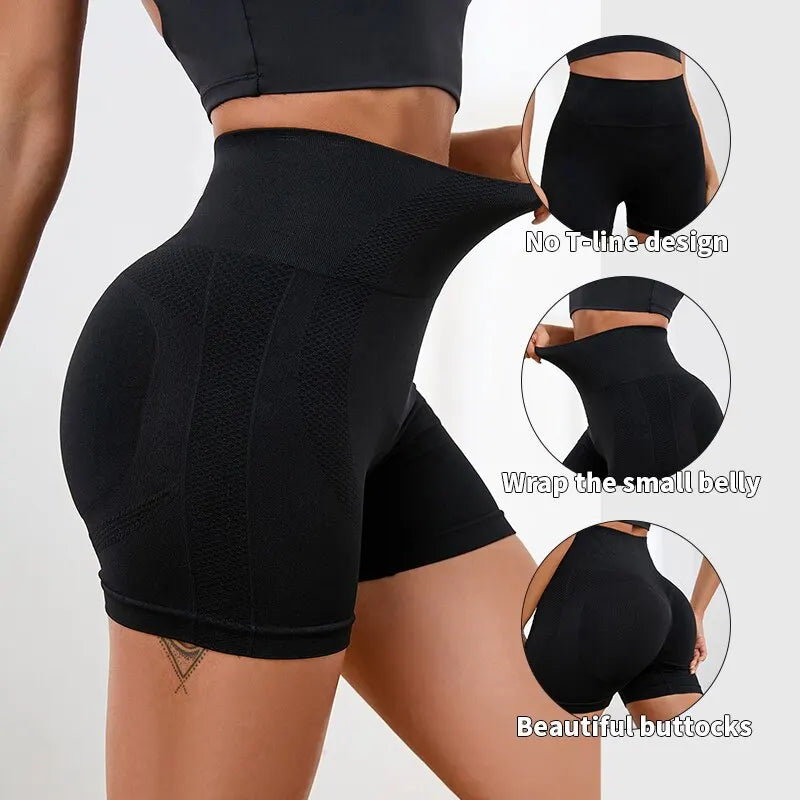 Women Seamless Yoga Shorts Tummy Control Push Up Quick Dry Fitness Gym Cycling Sportwear