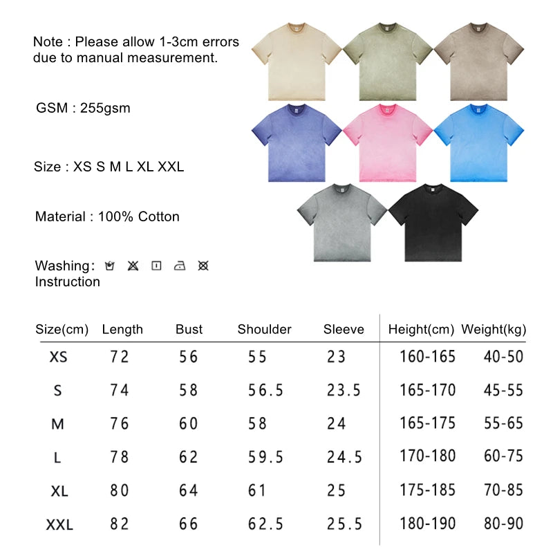 ZODF 2023 Men's Summer 255G Wash Gradient Fried Cotton T Shirt Round Neck Short Sleeve American Retro Loose T-Shirt HY0547