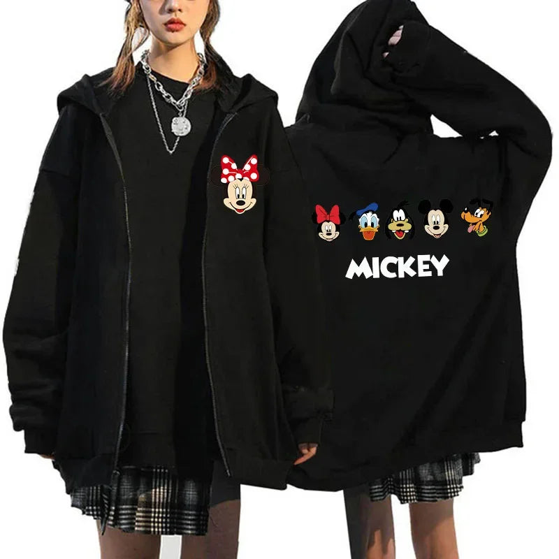 2025 Designer Clothing Women's Luxury Graphic Hoodies Mickey Mouse Print Long Sleeve Zip-Up Fashion Luxury Brand Disney Clothing