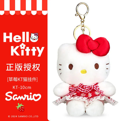 Genuine Sanrio Hello Kitty Cute Stuffed Keychain Car School bag Pendant Kids Plush Toy Keyring Plushier Strap Doll Birthday Gift