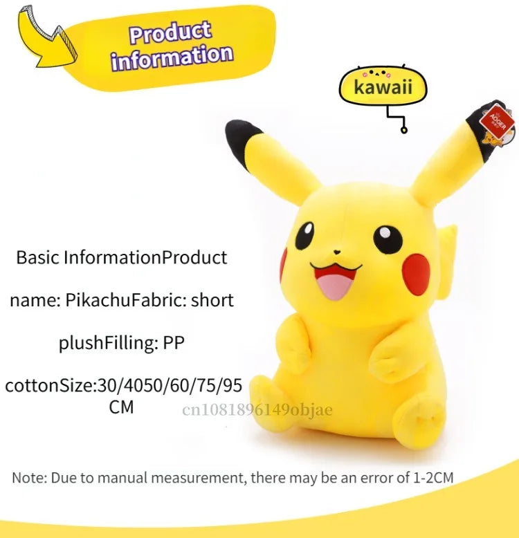30/40/50/60CM Pokemon Smiling Pikachu Plushies Cartoon Anime Stuffed Kawaii Ornament Comfortable Soft Doll Children Toy Gift