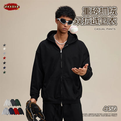 ZODF Trendy 2025 Heavy Weight 445gsm Zipper Hoodies For Man Unisex Casual Zip-up Hooded SweatShirts Coats HY1102