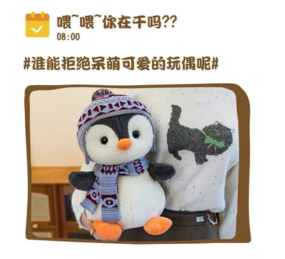 20-35cm Cute Penguin Wear Hat & Scarf Plush Toys Stuffed Animal Penguin Backpack Bags for Kids School Birthday Gift Xmas Decor