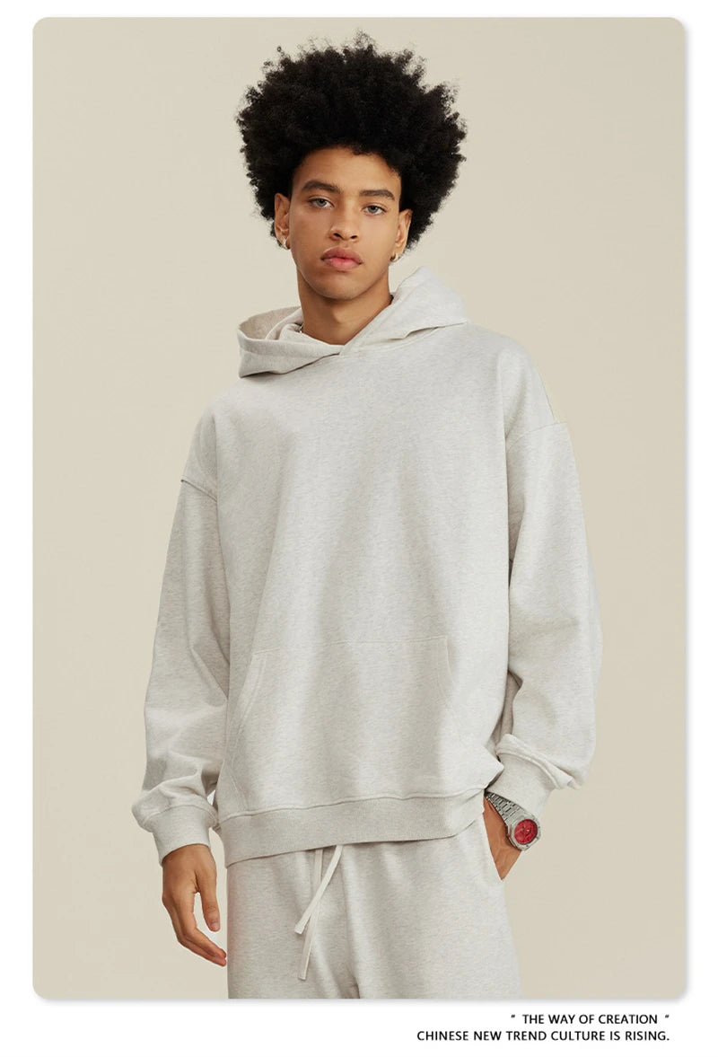 ZODF New Winter 440gsm Terry Hooded Hoodies For Men Retro Unisex Couple Loose Oversized Solid Pullovers Streetwears HY0664