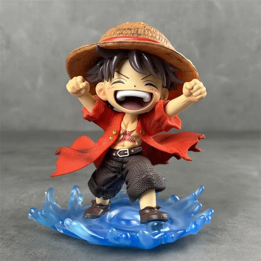 16cm One Piece Luffy Childhood Figure Shuiyue Style Laughing Expression Blue Water Effect Base PVC Anime Desk Decor Gift For Fan