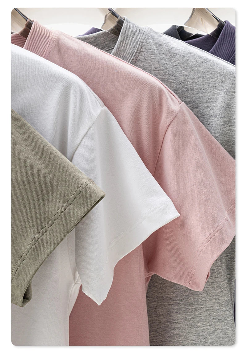 ZODF Women 2025 Summer 255gsm Cotton T-Shirts Hotsweet Girls Casual Solid Comfortable Sport T Shirt Brand Tops HY0978