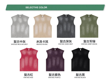 ZODF 2025 Summer 285gsm Washed Tank Tops For Men Unisex American Retro Cut Distressed Oversized Sleeveless TEE Vest HY1006