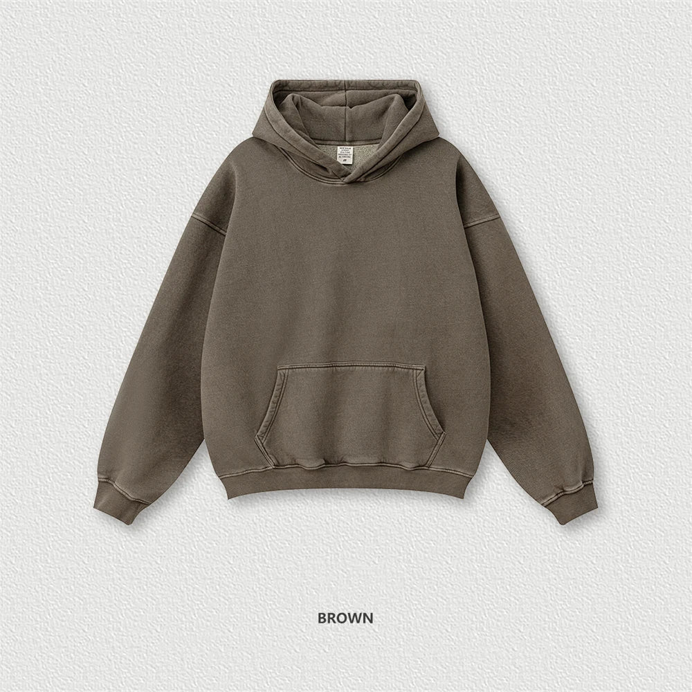 ZODF 2024 Winter Unisex Washed Fleece Hoodies 360gsm Warm Loose Retro Hooded Sweatshirts HY0870 - Coffee / XXL / China