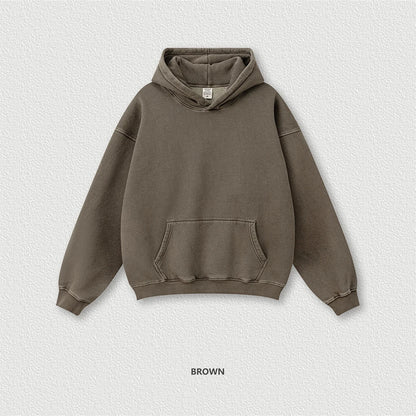 ZODF 2024 Winter Unisex Washed Fleece Hoodies 360gsm Warm Loose Retro Hooded Sweatshirts HY0870 - Coffee / XXL / China