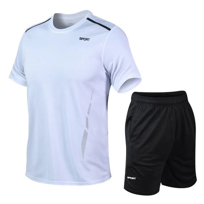 Chrlck Men’s Quick Drying Breathable Running and Outdoor Sports Set – T-Shirt Shorts with Soft Elasticity for Hiking