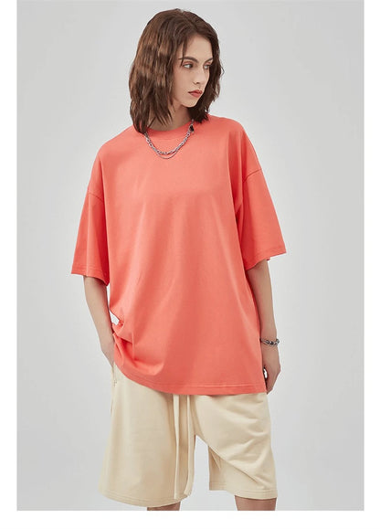 ZODF 2025 Spring Summer Men Solid 100% Cotton T-Shirts Unisex Women Loose 230gsm Noshrink Basic T Shirt Brand Tops HY0151