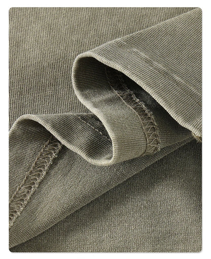 ZODF Summer Men Batik Washed 275gsm Cotton T Shirt Unisex Retro Turn Down Collar Short Sleeve T-shirts Tees HY0533