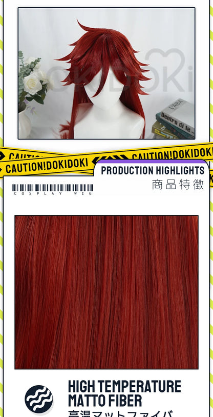 IN STOCK Grell Sutcliff Wig Anime DokiDoki Halloween Grell Sutcliff Cosplay 100cm Red Long Hair Free Cap