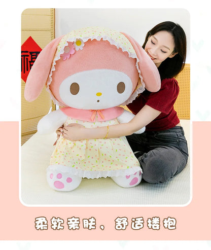 Cute Pastoral Girl Plush Toy Pink My Melody Doll Sleeping Hugging Gift for Kids Birthday Christmas Present for Girls Comforting