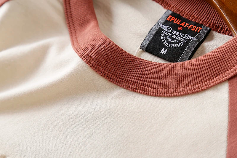 Summer New American Retro Long-sleeved O-neck 3D Letter Printed T-shirt Men's Fashion Simple 100%Cotton Washed Casual Sport Tops