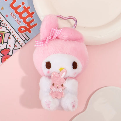 Genuine Sanrio Hello Kitty Kuromi Melody Pachacoo Cinnamoroll Stuffed Toy Pendant Cute Plush Toys Keyring Keychain Birthday Gift