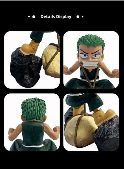 9.5cm One Piece Roronoa Zoro Childhood Training Scene PVC Sculpture Desktop Model Statue