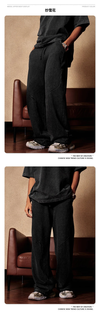 ZODF Retro 2024 Spring Men Washed Cotton Straight Pants Unisex Casual 330gsm Distressed Loose Trousers Brand Clothes HY0830