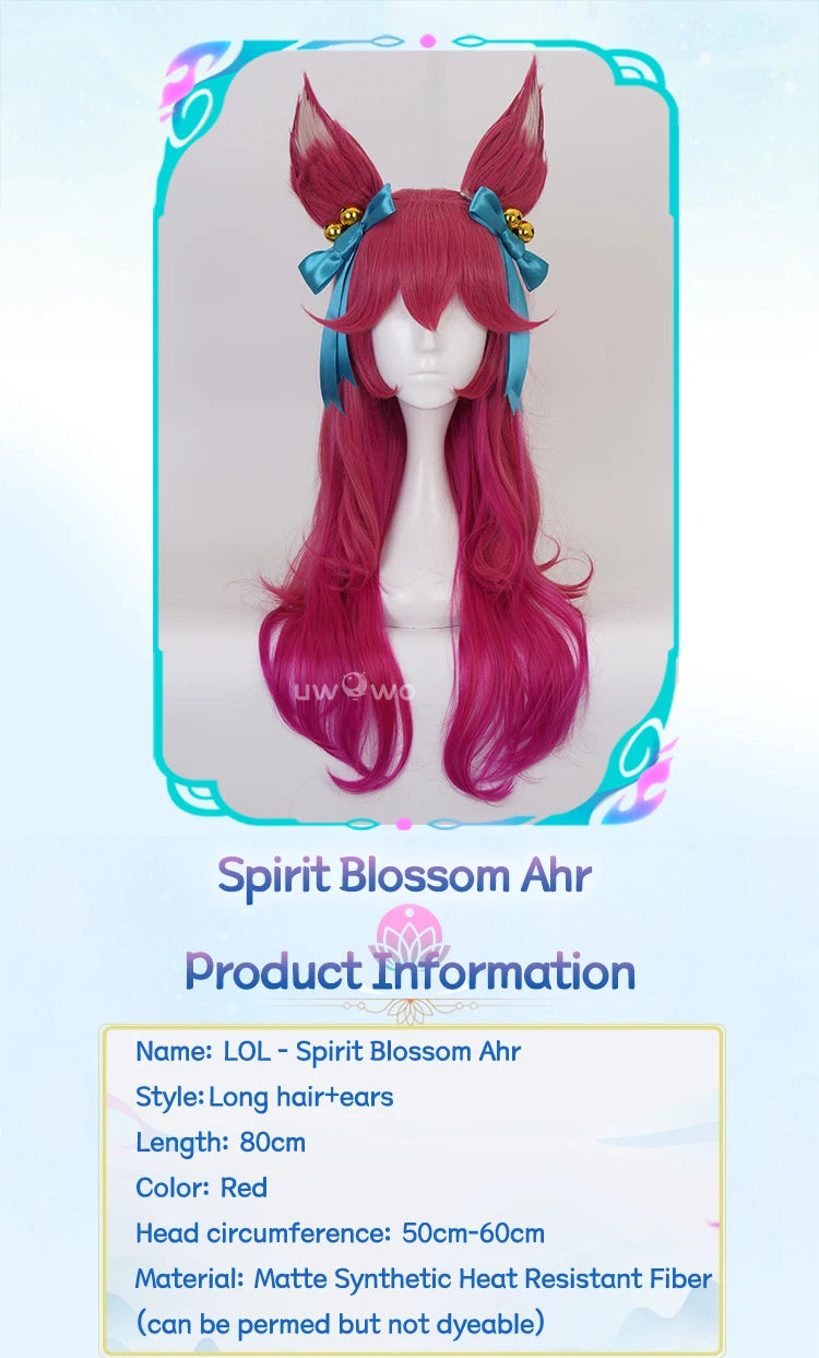 IN STOCK UWOWO League of Legends LOL Spirit Blossom Ahri Foxx Cosplay Wig With Ears Long Hair