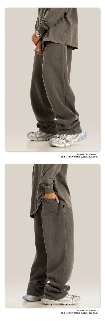 ZODF Retro 2025 Winter Washed Fleece Straight Pants For Men Unisex Loose 360gsm Knitted Warm Soft Trousers Brand Clothes HY0869