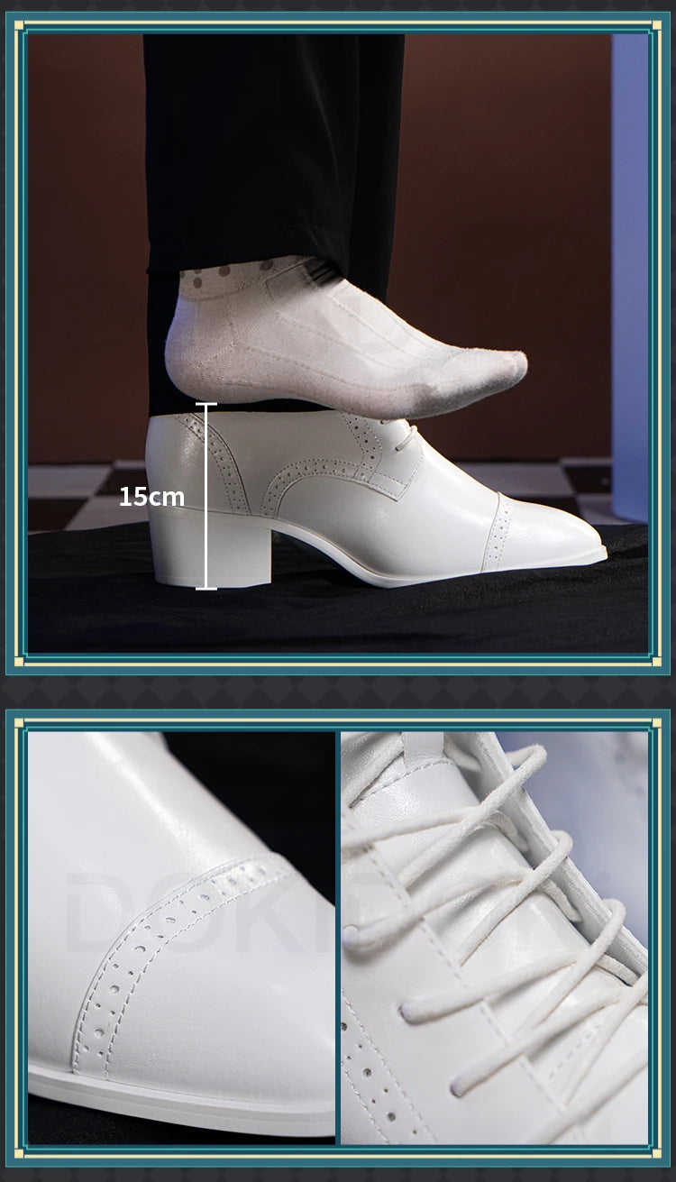 IN STOCK Men Women Cosplay Props 19cm Heightening Shoes DokiDoki Men Daily Black White 15cm Leather Shoes Halloween Cosplay