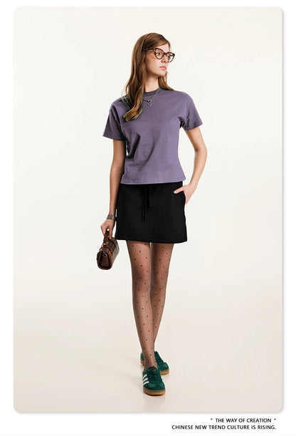 ZODF Women 2025 Summer 255gsm Cotton T-Shirts Hotsweet Girls Casual Solid Comfortable Sport T Shirt Brand Tops HY0978