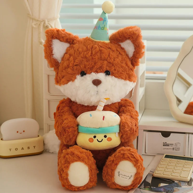 High Quality Birthday Gift Plush Toy Soft Cute Bear Fox Doll with Cake Decor Proposal Suprise Gift For GirlFriend