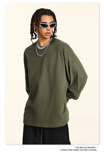 ZODF New 2024 Autumn 225gsm Loose Solid T-Shirt For Men Retro Unisex Antibacterial Full Sleeve T Shirts Brand Tops HY0871