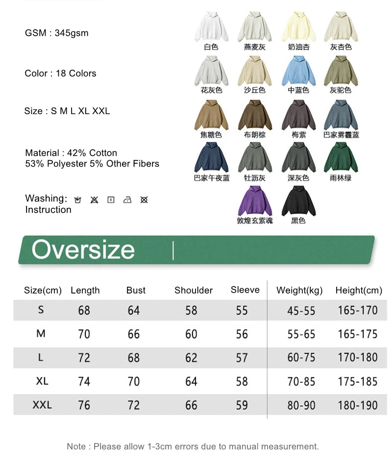 ZODF New 2024 Autumn Winter Men 345gsm Fleece Hoodies Unisex Women Relax Fit Warm Solid Hooded Pullovers Sweatshirts HY0863
