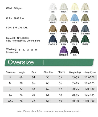 ZODF New 2024 Autumn Winter Men 345gsm Fleece Hoodies Unisex Women Relax Fit Warm Solid Hooded Pullovers Sweatshirts HY0863