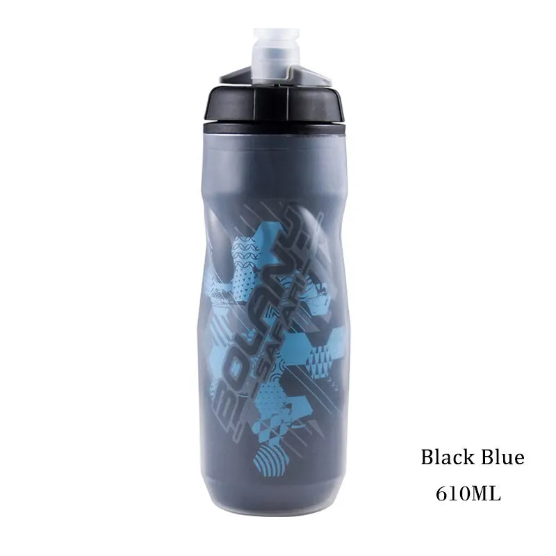 Bolany 600ml Mountain Cycling Water Bottle PP5 Double-Layer Insulated Leak-Proof Outdoor Sports Cup - Black Blue