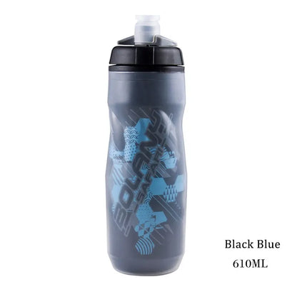 Bolany 600ml Mountain Cycling Water Bottle PP5 Double-Layer Insulated Leak-Proof Outdoor Sports Cup - Black Blue