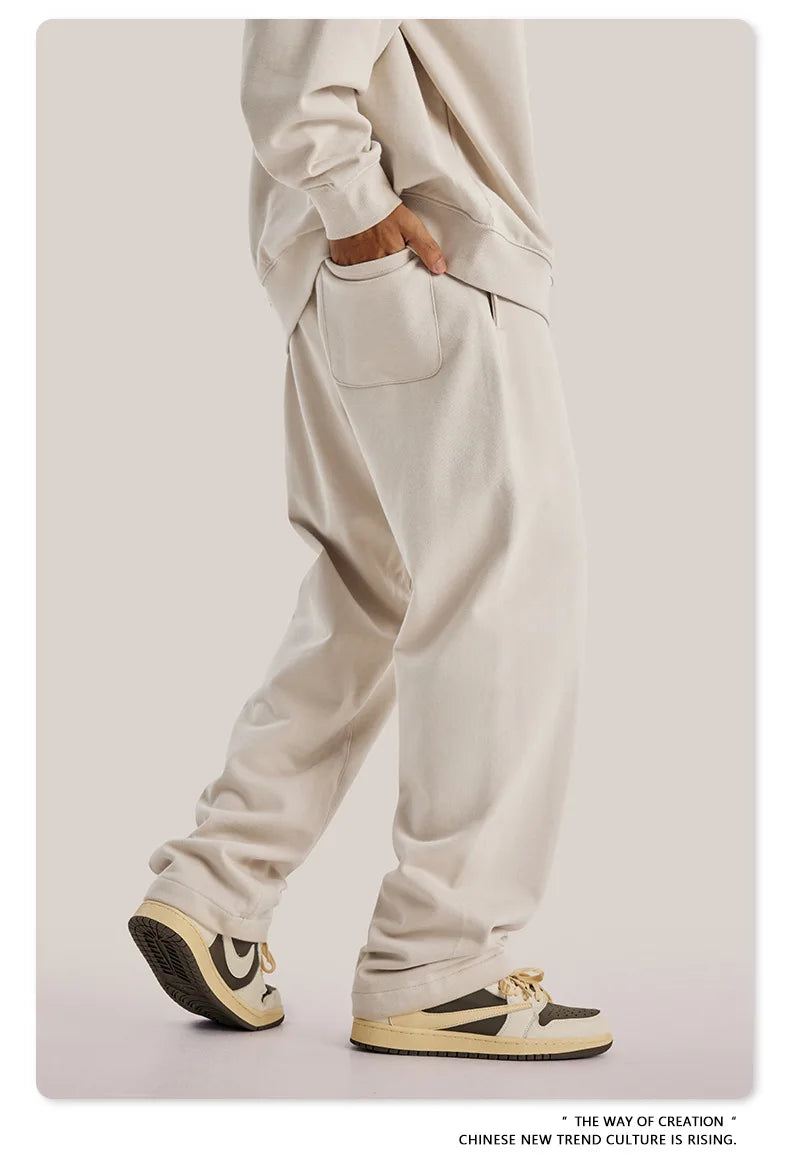 ZODF New 2025 Autumn Men's 445GSM Sweatpants Unisex High Street Soft Knitted Straight Pants Brand Streetwears Tracksuits HY0382