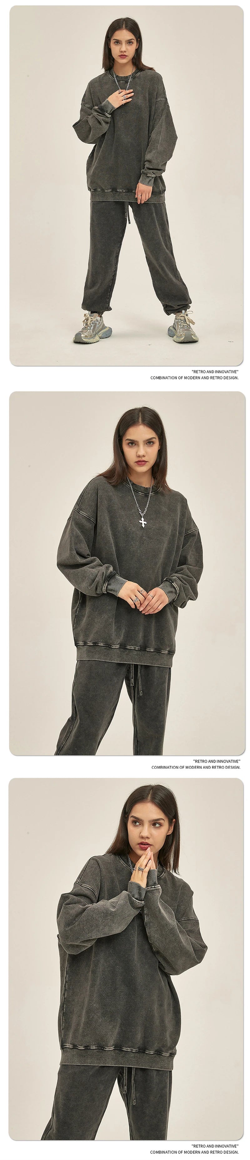 ZODF Retro Autumn Men Batik Washed Cotton Sweatshirts Unisex Loose 420gsm Terry O Neck Pullovers Streetwears HY0665