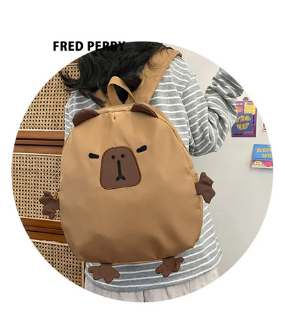 Kawaii Capybara Nylon School Bag Laptop Backpack Cartoon Children's Backpack Travel Casual Book Bags Large Capacity Backpack