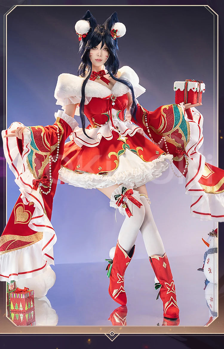 Ahrii Doujin Cosplay Costume Game Cosplay【S-3XL】DokiDoki-R Ahrii Red Dress Christmas Cosplay Women Costume Plus Size