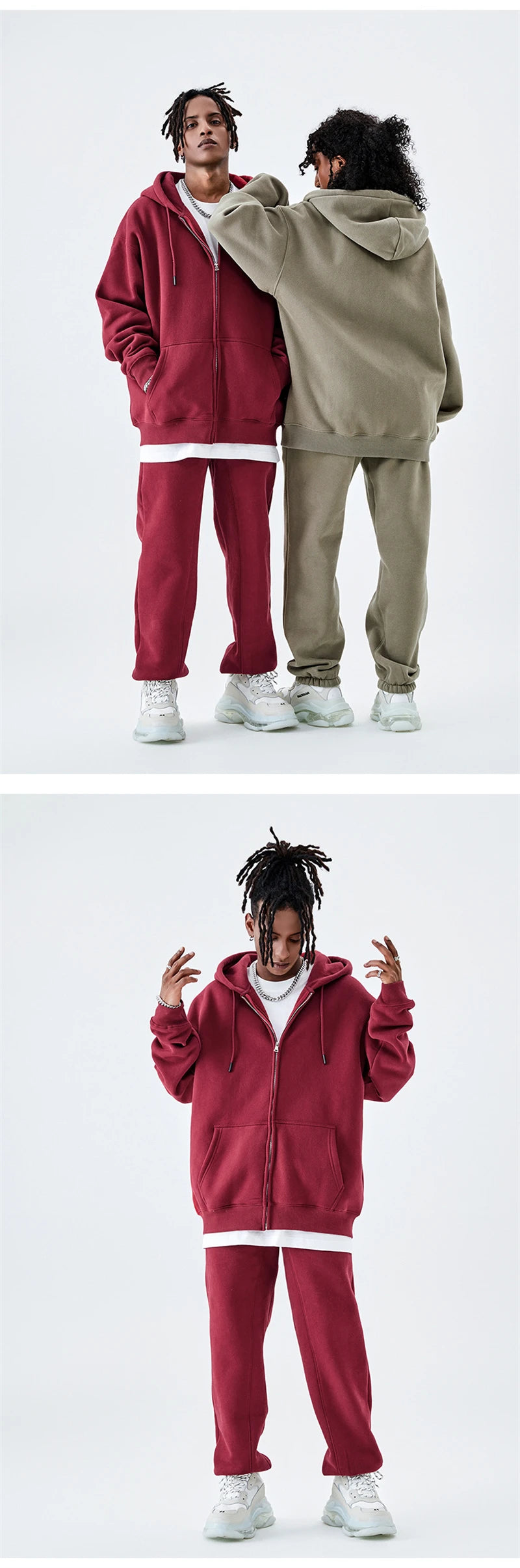 ZODF Basic Winter Men Fleece Zipper Hoodies Unisex Casual Loose 350gsm Warm Solid Hooded Sweatshirts Coats 18 Colors HY0726