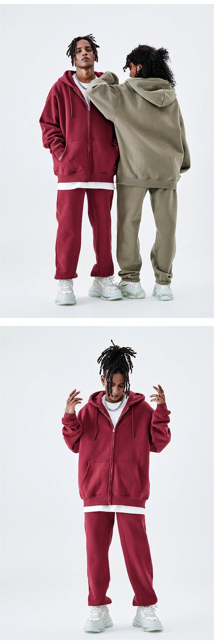 ZODF Basic Winter Men Fleece Zipper Hoodies Unisex Casual Loose 350gsm Warm Solid Hooded Sweatshirts Coats 18 Colors HY0726