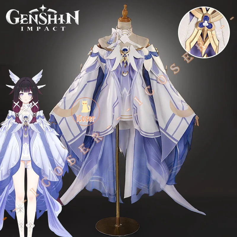Genshin Impact Columbina Cosplay Costume Wig The Damselette Dress Uniform Headwear Eleven Fatui Harbingers Halloween Women Girls
