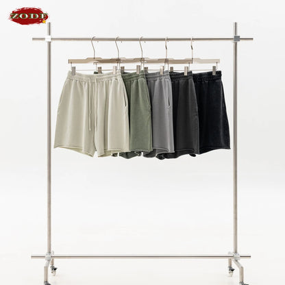 ZODF Retro Summer Washed 370gsm Cotton Shorts For Men Unisex High Street Loose Edge Distressed Solid Shorts Brand Clothes HY1023