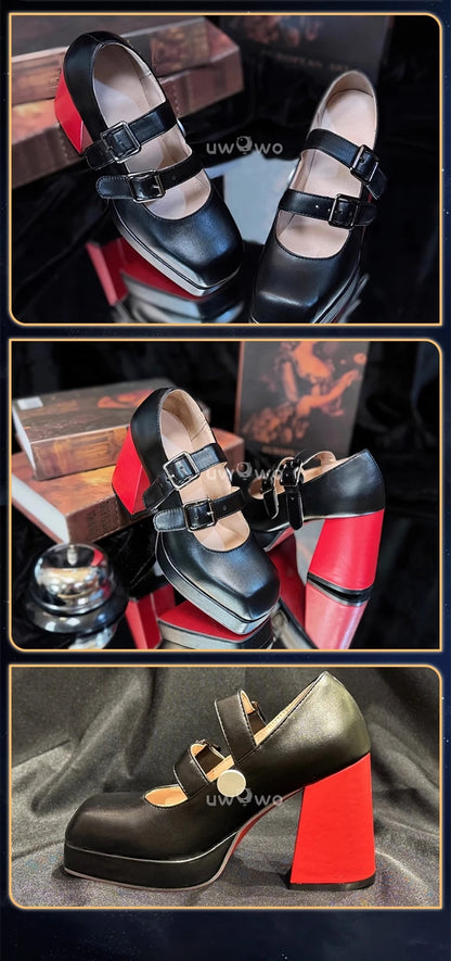 UWOWO  Game Zenless Zone Zero Cosplay /ZZZ Cosplay Ellen Joe Maid Cosplay Shoes Black Red High Heel Shoes Size 35-45