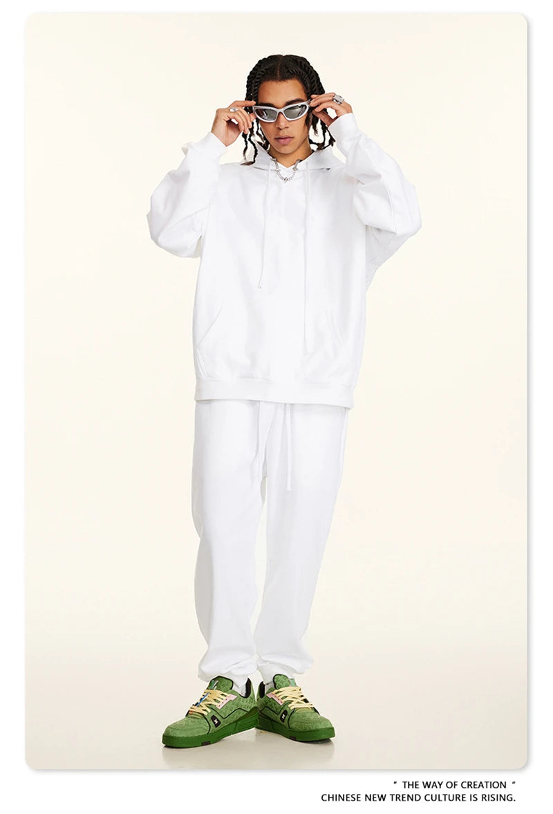 ZODF New Autumn Winter Solid Heavy Weight Hoodies For Men Unisex Basic Loose 440gsm Knitted Hooded Pullovers HY0886