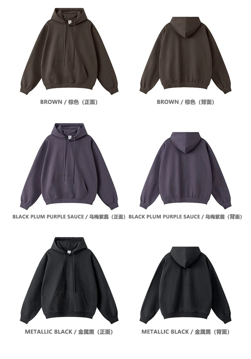 ZODF New Autumn Winter Solid Heavy Weight Hoodies For Men Unisex Basic Loose 440gsm Knitted Hooded Pullovers HY0886