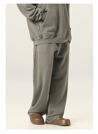 ZODF Retro High Street 420gsm Cotton Straight Pants For Man Unisex Loose Fit Distressed Sport Trousers Sweatpants HY0051