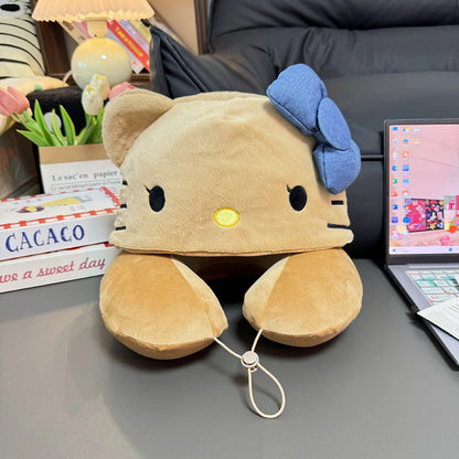 Sanrio Hello Kitty Hooded Neck Pillow Travel Pillow For Airplane Train Car Soft Plush Sleeping Support With Adjustable Hood Gift
